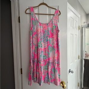 Sleeveless Pink Tropical Print Sundress